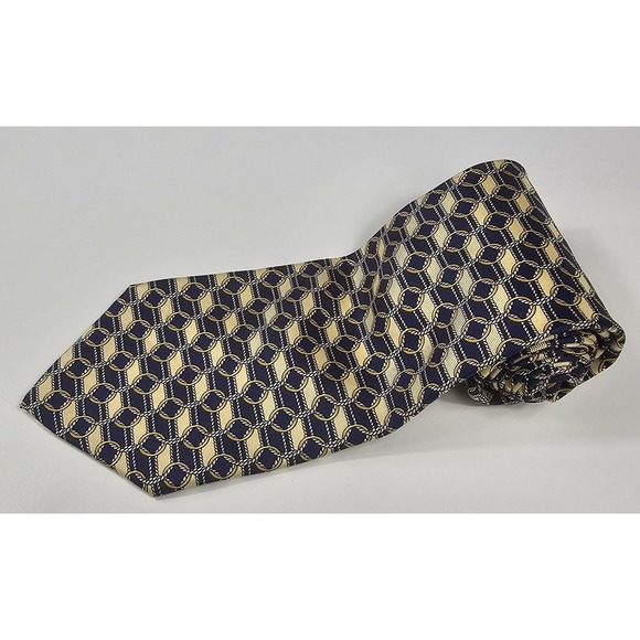 Paolo Other - PAOLO GUCCI 100% Silk Tie‎ Made in Italy-Yellow Gold Navy Blue Chain Designer